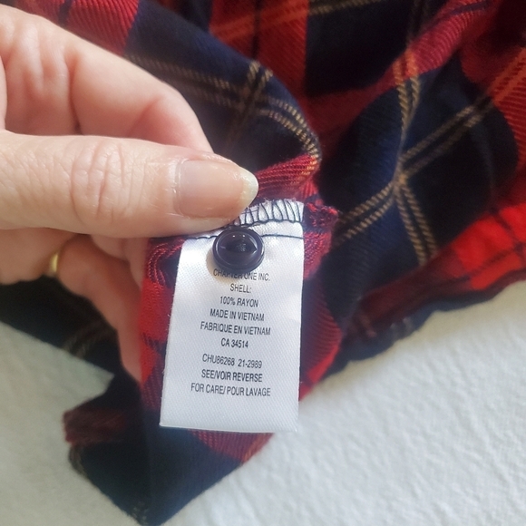 Fenomenon Red Plaid Holiday Ruffled Long Sleeve Sz. 3X Blouse Tunic - Picture 4 of 10